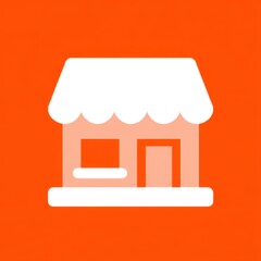 Aufkleber - storefront, icon, orange, square, background, awning, white, striped, light, windows, doors, pinkish, design, simple, flat, clean, lines, minimalist, aesthetic, retail, shop, facade, structure, buildi