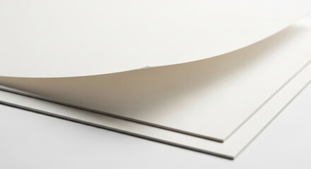 Fototapete - Close-up of off-white paper sheets, subtly overlapping, showcasing a clean, minimalist design, ideal for branding or product mockups, representing simplicity and elegance