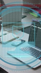 Poster - Animation of data processing over african american businessman using laptop