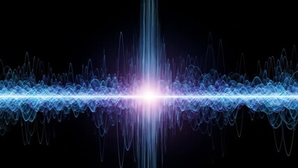 Poster - Oscillating Light Waves with Central Burst on Black Background Video