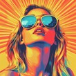 © Praveen - Pop art retro style featuring a young brunette woman wearing headphones and sunglasses on a vibrant, colorful background. Created with, Generative AI