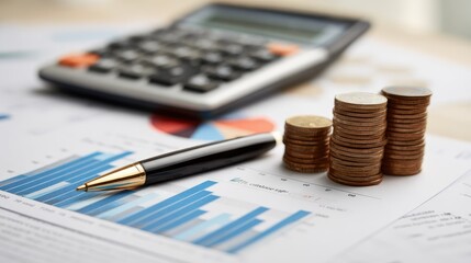 Poster - Financial documents with pen, calculator, and highlighted profit margin increase