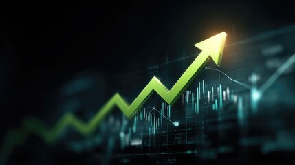Poster - Green arrow pointing upward on financial chart representing successful business growth