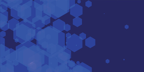 Poster - Bokeh abstract blue techno background with hexagons