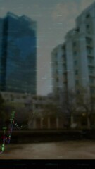 Poster - Animation of financial data and graphs over cityscape