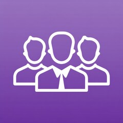 Aufkleber - Minimalist white-outlined icon of three figures on solid purple background, central figure in shirt and tie, professional formal style, flat design, no detailed features.