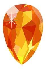 Poster - Large, sparkling, teardrop shaped orange gemstone reflecting light against a pristine white background, ideal for enhancing jewelry or luxury design projects with its vibrant elegance