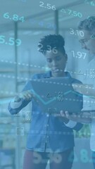 Poster - Animation of financial data processing over diverse business people in office