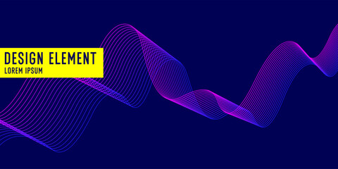 Poster - Vector abstract background with dynamic waves, line and particles. Illustration suitable for design.