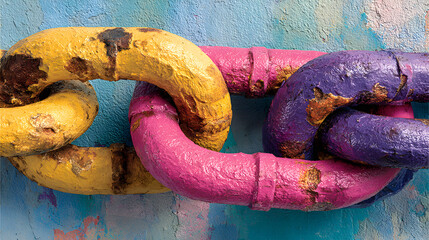 Poster - Colorful Connecting Links Against a Textured Background Illustrating Interconnection, Strength, and Network Concepts.