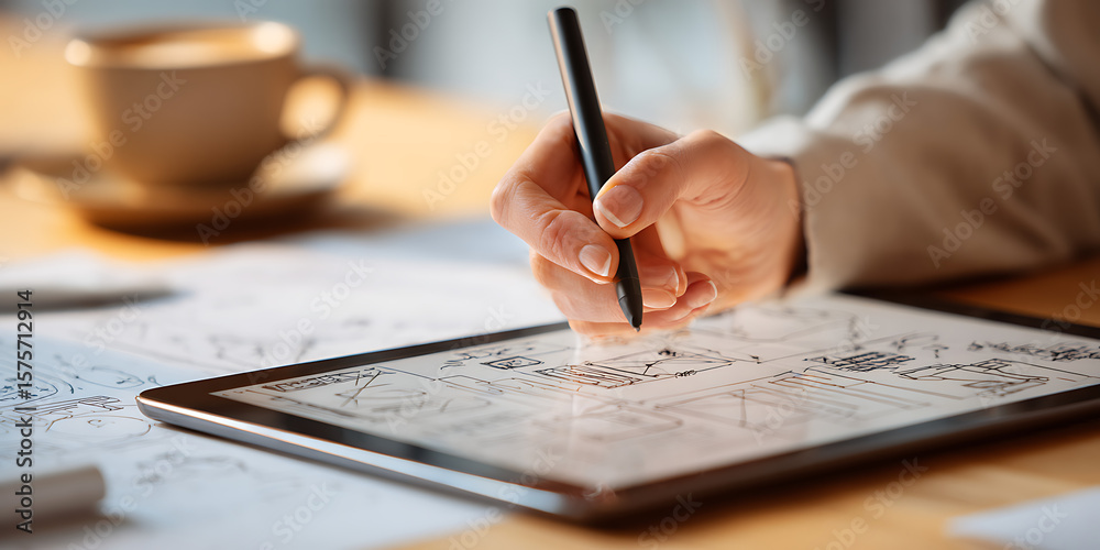 UI/UX Design Process: Hand Using Tablet for Mobile App Interface ...
