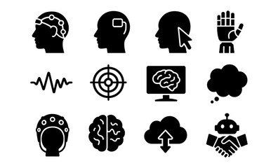 Poster - Silhouette icons representing ai and brain technology concepts