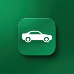Aufkleber - White car icon centered on glossy rounded-square green button with smooth reflective surface, subtle shadow, clean minimalistic design, vibrant fresh backdrop.