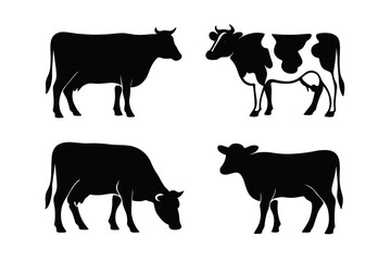 Poster - Different silhouettes of cows in various poses showcasing their diverse shapes and features in a simple design