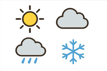 Poster - Weather symbols representing sun, clouds, rain, and snow in a simple and colorful design