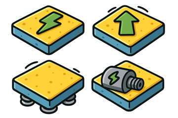 Fototapete - Energy tiles with symbols for different functions in a digital game design context