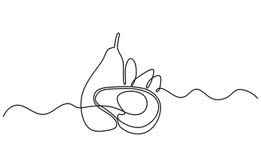 Poster - Avocado Single Line Icon, Continuous one single minimal line drawing Avocado, Sketch and Doodle Design. Avocado continuous line drawing vector illustration. white background.