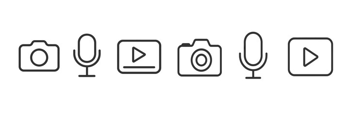 Poster - Different types of media icons with camera, microphone, and play button displayed on a simple background