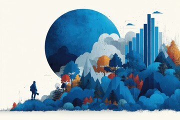 Poster - Abstract illustration of a scenic forest landscape with vibrant colors and forms