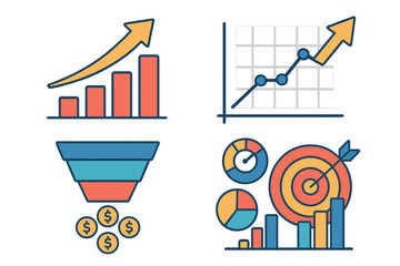 Poster - Business growth metrics represented through colorful graphics and charts showing upward trends and target achievements