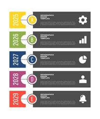 Poster - Timeline vertical vector infographic template with icons and text. Five steps or processes