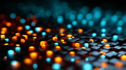 Poster - A colorful image of cubes with orange and blue lights. The image has a futuristic and abstract feel to it
