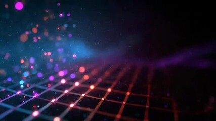 Fototapete - A colorful, abstract image of a grid of dots. The dots are in various shades of blue, purple, and pink. The image has a dreamy, ethereal quality to it, as if it were a painting or a digital art piece