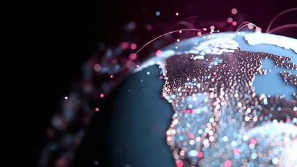 Poster - A globe with a lot of dots on it. The globe is surrounded by a purple background. The dots are scattered all over the globe, some are closer to the center, some are closer to the edges