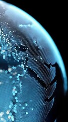 Fototapete - A blue globe with a lot of dots on it. The globe is surrounded by a black background