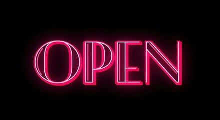 Poster - Pink neon open sign on a black background. Business status indicator for store, bar, restaurant, or shop window display.