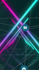 Poster - Animation of icons in circles connected with lines over illuminated looping triangular tunnel