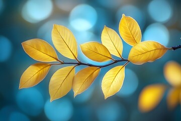 Wall Mural - Vibrant Autumn Leaves Against Soft Blue Bokeh for Nature Photography