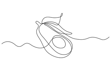 Poster - Avocado Single Line Icon, Continuous one single minimal line drawing Avocado, Sketch and Doodle Design. Avocado continuous line drawing vector illustration. white background.