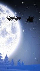 Poster - Animation of santa claus in sleigh with reindeer over moon and sky