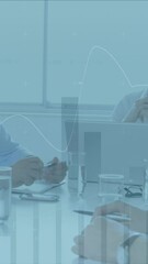 Poster - Animation of financial data processing over diverse business people having meeting at office