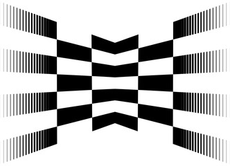 Fototapete - Symmetrical Sporty dynamic pattern of black striped squares on a white background. Design element for covers, advertising, packaging. Vector background