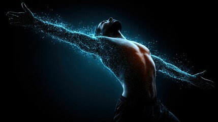 Canvas Print - Man with open arms embracing the abstract, dark background