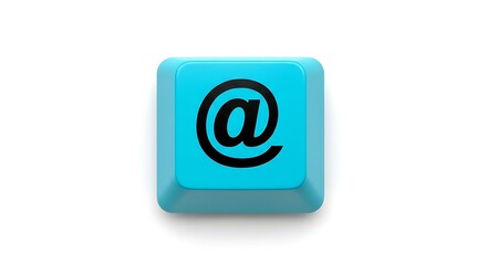 Poster - Blue keyboard key with at symbol on white background