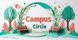 © antishock - Papercraft scene depicts campus circle. Trees, benches, sun create inviting outdoor space. Warm colors, layered design.