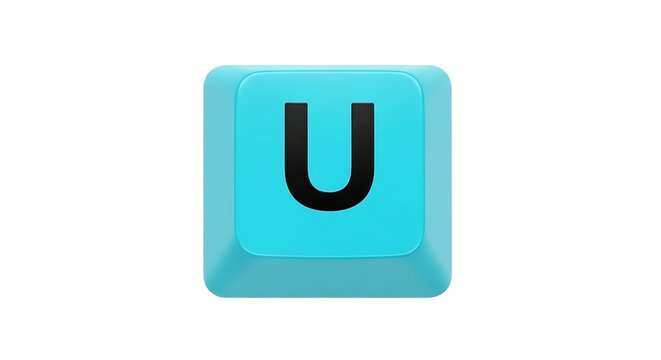 Turquoise keyboard key with letter U on white background