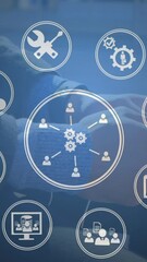 Poster - Animation of icons over caucasian businessman using smartphone at office