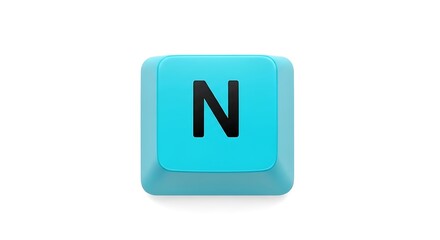 Poster - Isolated blue keyboard key with the letter N on white background