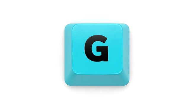 Isolated blue keyboard key with the letter G on white background