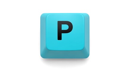 Poster - Blue keyboard key with letter P on white background