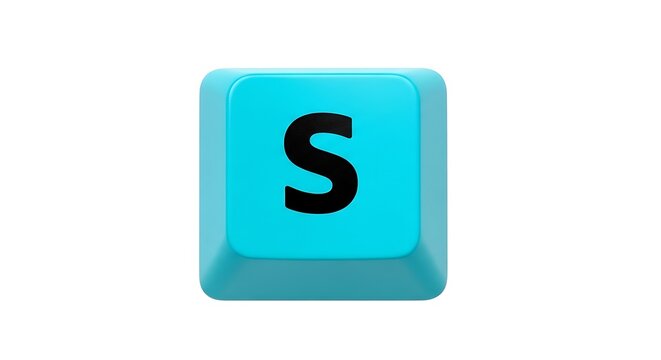 Blue keyboard key with the letter S isolated on white