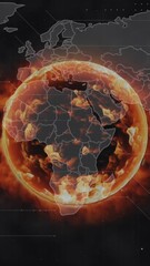 Poster - Animation of illuminated globes over geometric shapes on map against black background