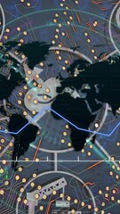 Poster - Animation of multiple graphs over connected icons against circuit board pattern in background