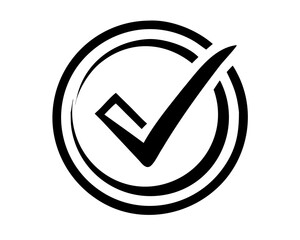 Poster - Black checkmark inside solid circle silhouette design for branding and concept ideas