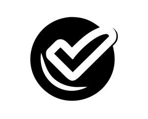 Poster - Bold checkmark silhouette inside a solid circle for futuristic concept design
