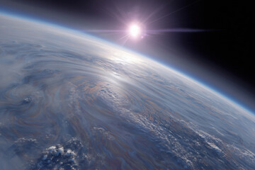 Wall Mural - View of the exoplanet from space during a sunrise